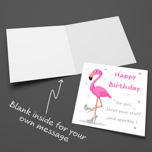 Girl friend Birthday Card, Girlfriend, Mum Mom, Best Friend Daughter, Special Friend Card. BFF card. Funny Humorous Card Flamingo shoes.