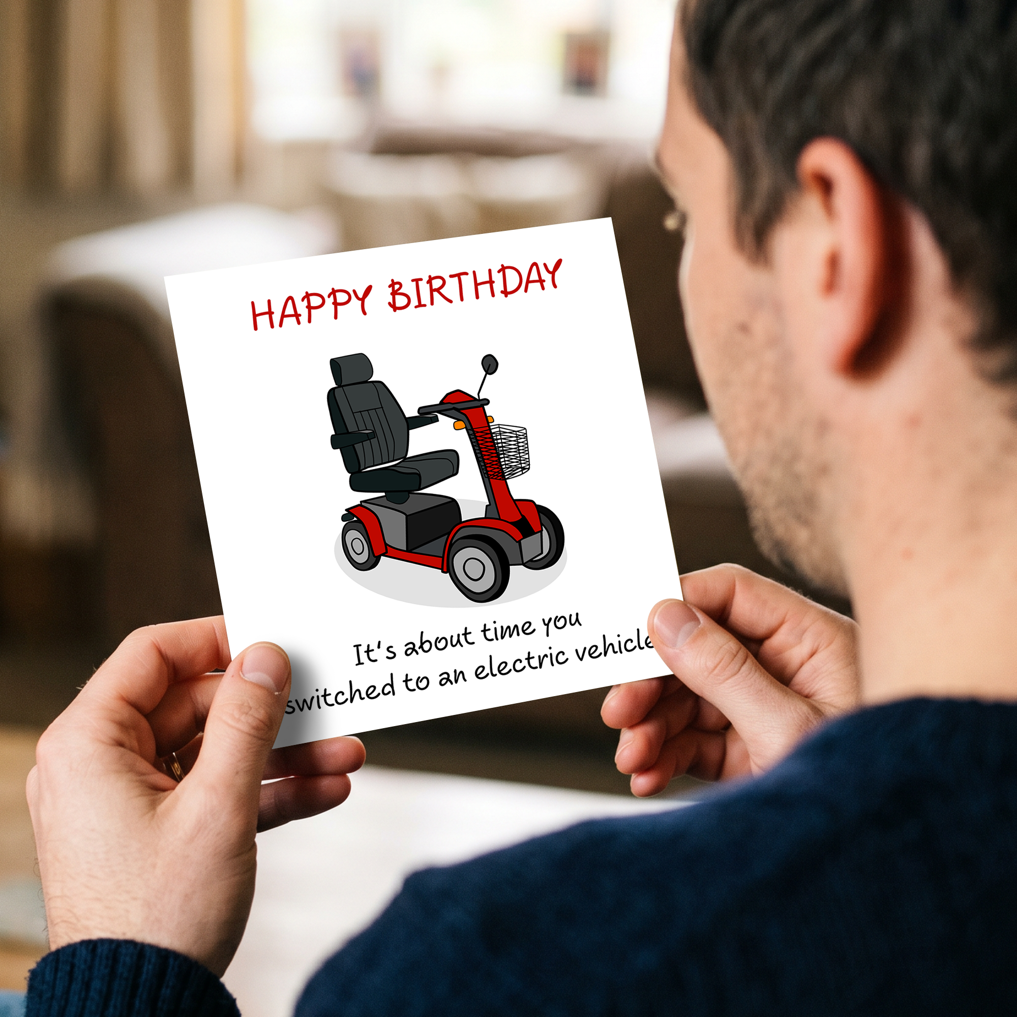 Funny Birthday Card - Electric Vehicle Car - 60th 70th 80th Birthday - Humorous Getting Old Ageing - Male Female Him Her