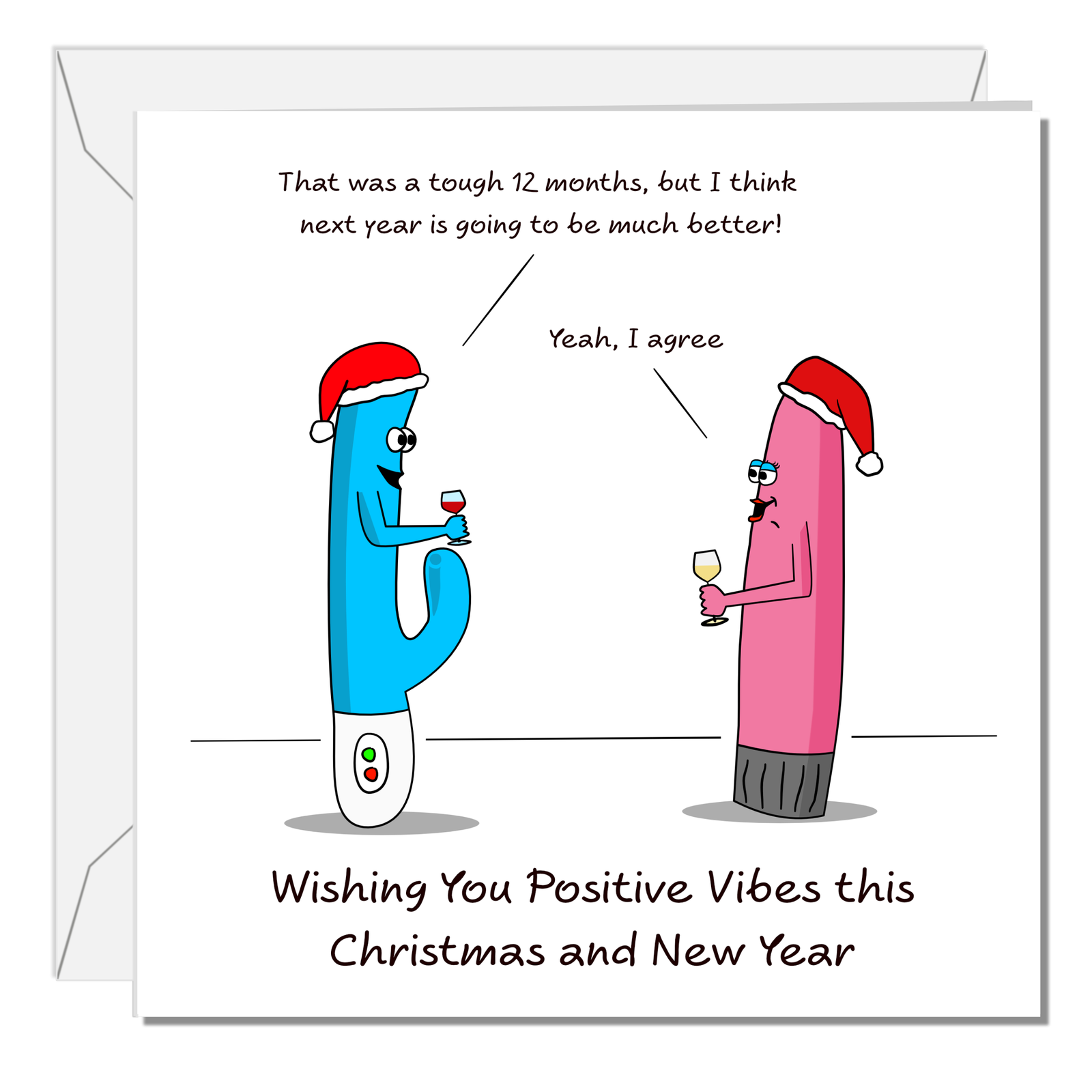 Funny Joke Christmas Card for wife, girlfriend or friends - Positive Vibes Happy New Year - Humorous Rude Naughty Sexy Vibrator