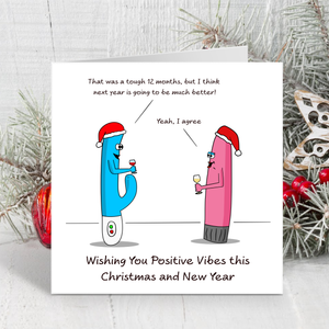 Funny Joke Christmas Card for wife, girlfriend or friends - Positive Vibes Happy New Year - Humorous Rude Naughty Sexy Vibrator