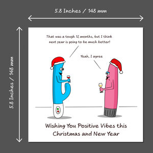 Funny Joke Christmas Card for wife, girlfriend or friends - Positive Vibes Happy New Year - Humorous Rude Naughty Sexy Vibrator