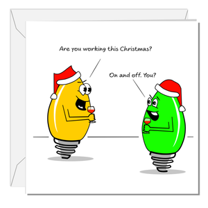 Funny Joke Christmas Card for family, friends, children, work colleague - humorous humour lights tree decoration