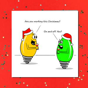 Funny Joke Christmas Card for family, friends, children, work colleague - humorous humour lights tree decoration