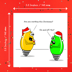 Funny Joke Christmas Card for family, friends, children, work colleague - humorous humour lights tree decoration