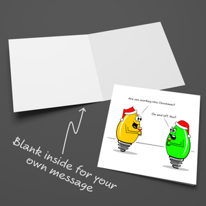 Funny Joke Christmas Card for family, friends, children, work colleague - humorous humour lights tree decoration