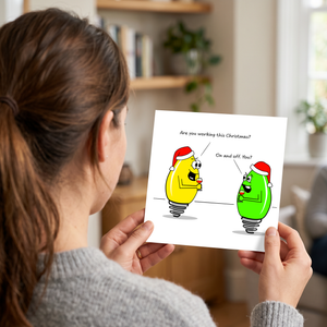 Funny Joke Christmas Card for family, friends, children, work colleague - humorous humour lights tree decoration