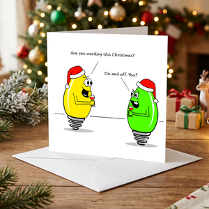 Funny Joke Christmas Card for family, friends, children, work colleague - humorous humour lights tree decoration