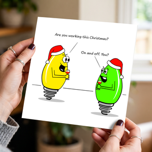 Funny Joke Christmas Card for family, friends, children, work colleague - humorous humour lights tree decoration