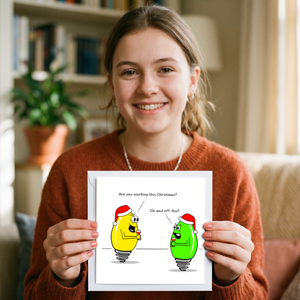 Funny Joke Christmas Card for family, friends, children, work colleague - humorous humour lights tree decoration