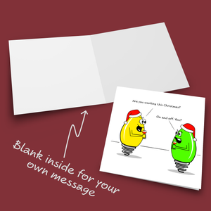 Funny Joke Christmas Card for family, friends, children, work colleague - humorous humour lights tree decoration