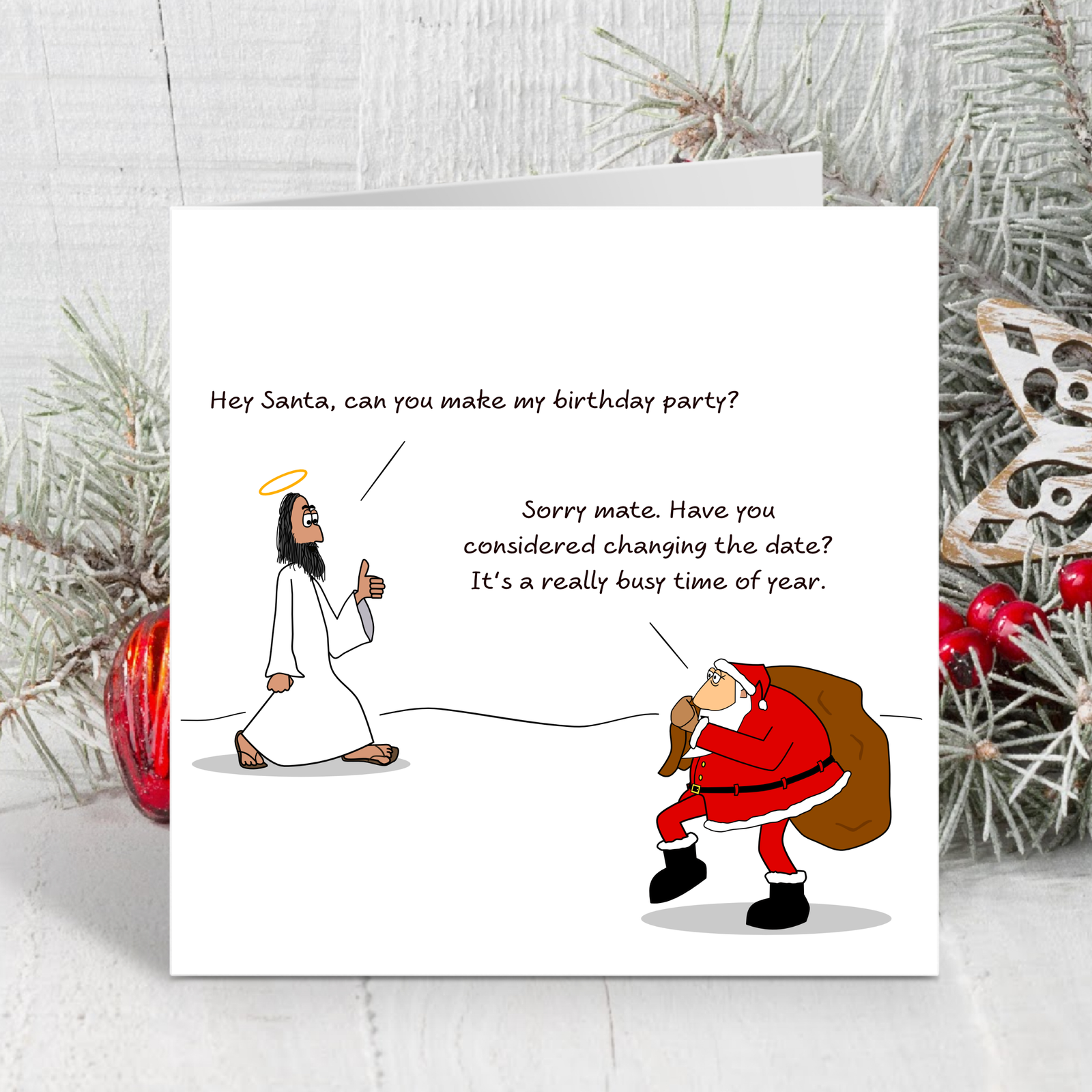Funny Christmas Card - Jesus and Santa Claus - Humorous / Humor - Joke Cartoon