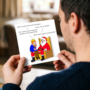 Funny Prince Harry and Meghan Markle Christmas Card - Harry with Santa Claus - Royal Family Respect - Unicorn Humorous / Humor - Joke Cartoon Fun