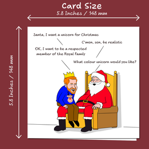 Funny Prince Harry and Meghan Markle Christmas Card - Harry with Santa Claus - Royal Family Respect - Unicorn Humorous / Humor - Joke Cartoon Fun