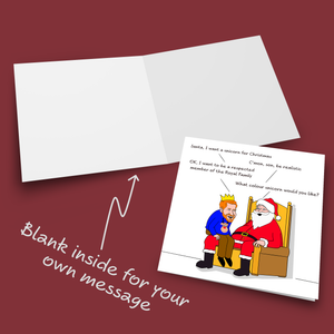 Funny Prince Harry and Meghan Markle Christmas Card - Harry with Santa Claus - Royal Family Respect - Unicorn Humorous / Humor - Joke Cartoon Fun