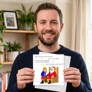Funny Prince Harry and Meghan Markle Christmas Card - Harry with Santa Claus - Royal Family Respect - Unicorn Humorous / Humor - Joke Cartoon Fun