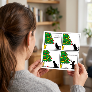 Funny Cat Christmas Card for your Friends or Family Will it Bounce Tree and Baubles Humorous / Humour
