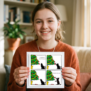 Funny Cat Christmas Card for your Friends or Family Will it Bounce Tree and Baubles Humorous / Humour