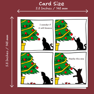 Funny Cat Christmas Card for your Friends or Family Will it Bounce Tree and Baubles Humorous / Humour