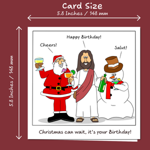 December Birthday Card - Combined Christmas Jesus Santa Claus -  Funny, Humorous and Amusing Cartoon