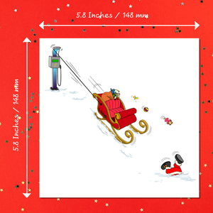 Funny Christmas Card Santa Claus Electric Sleigh Goes Green Sustainable Environmentally Friendly EV Car Electric Charging Amusing Humorous