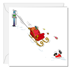 Funny Christmas Card Santa Claus Electric Sleigh Goes Green Sustainable Environmentally Friendly EV Car Electric Charging Amusing Humorous