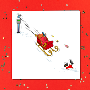 Funny Christmas Card Santa Claus Electric Sleigh Goes Green Sustainable Environmentally Friendly EV Car Electric Charging Amusing Humorous