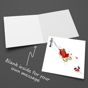 Funny Christmas Card Santa Claus Electric Sleigh Goes Green Sustainable Environmentally Friendly EV Car Electric Charging Amusing Humorous