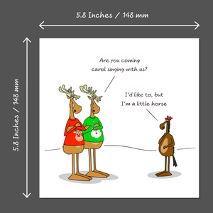 Funny Christmas Card for all the family, friends, children, work colleague - humorous reindeer horse cartoon. Cheeky cute design by Swizzoo
