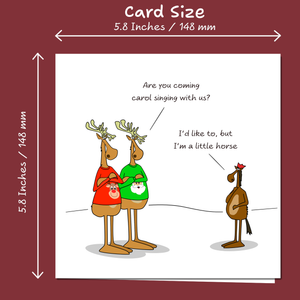 Funny Christmas Card for all the family, friends, children, work colleague - humorous reindeer horse cartoon. Cheeky cute design by Swizzoo