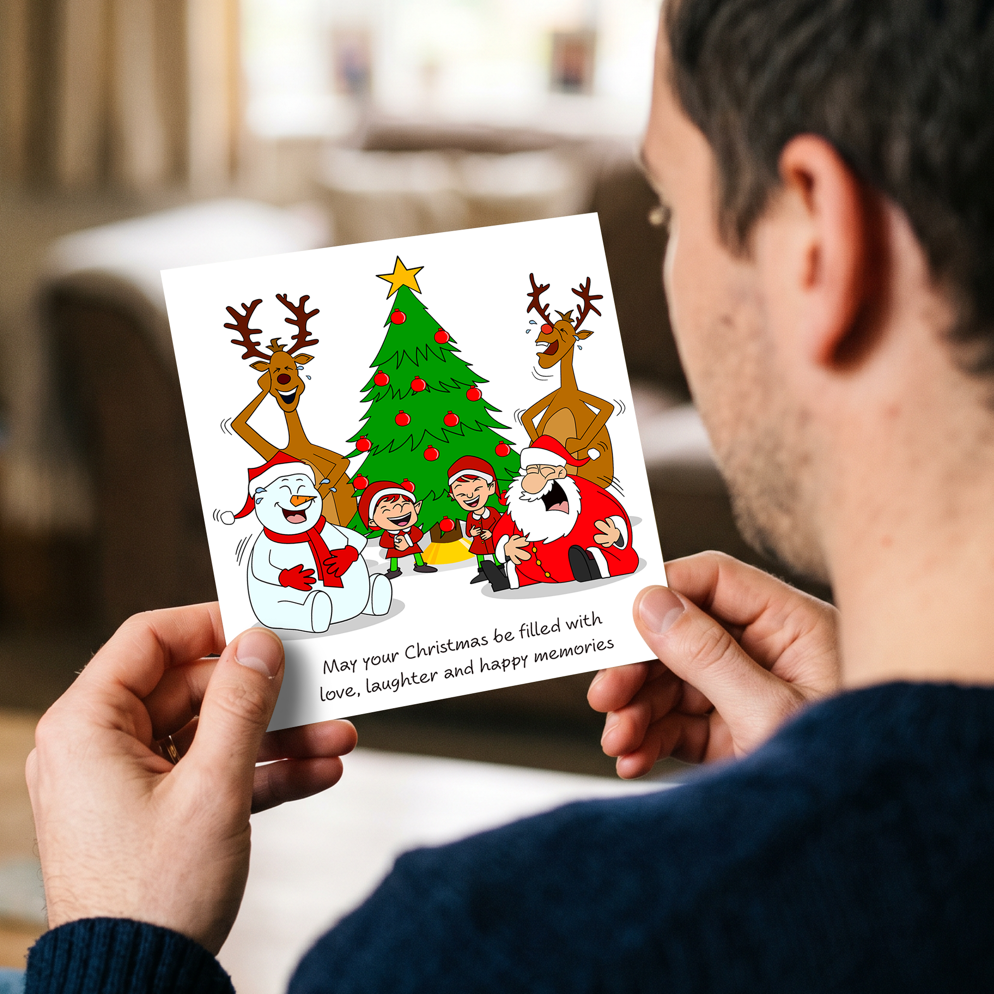 Funny Christmas Card for your Special Friends or Family - Love Laughter Memories - Santa Elves Reindeer Snowman - Humorous / Humour