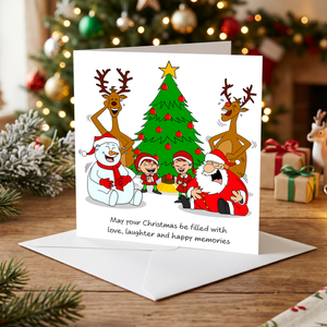 Funny Christmas Card for your Special Friends or Family - Love Laughter Memories - Santa Elves Reindeer Snowman - Humorous / Humour