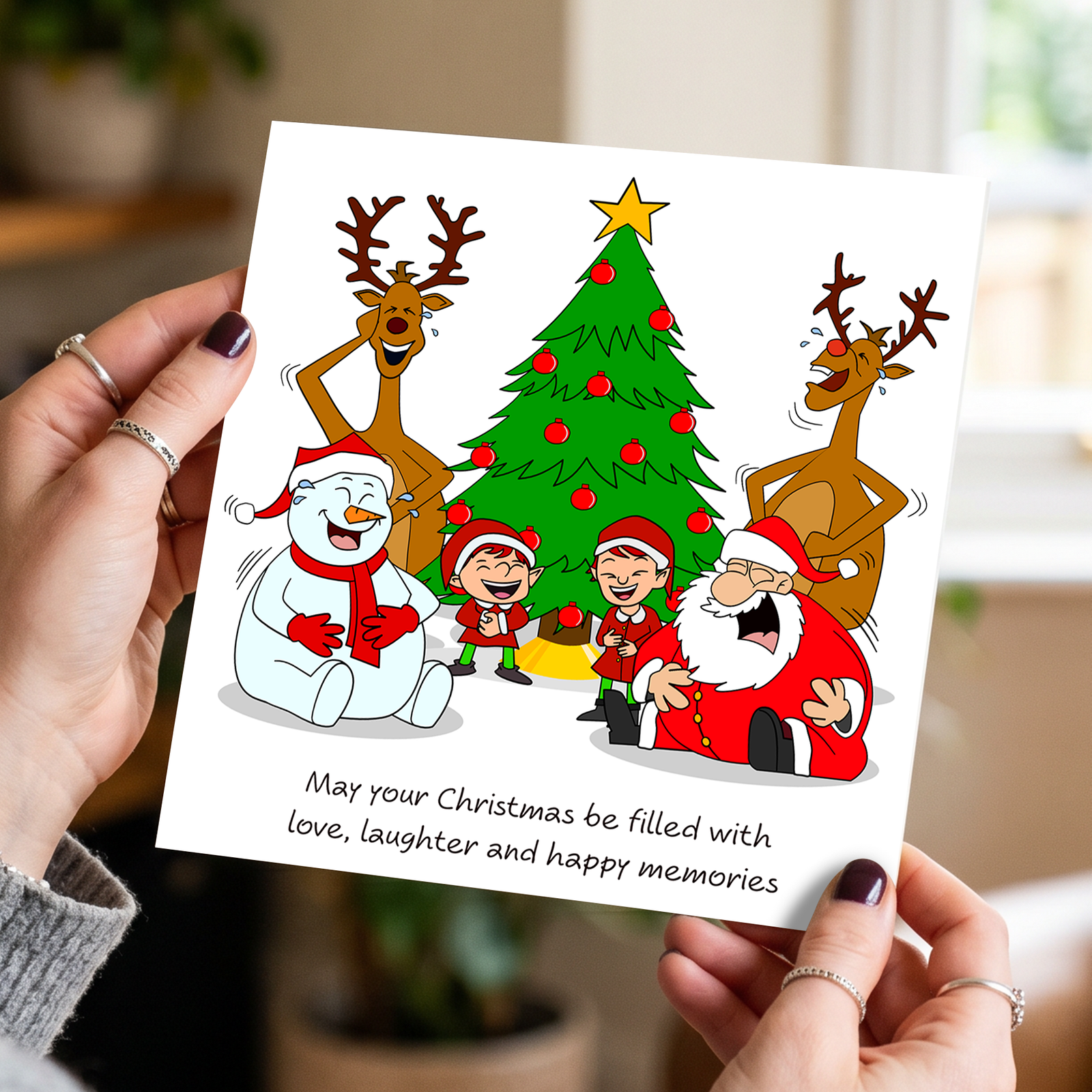 Funny Christmas Card for your Special Friends or Family - Love Laughter Memories - Santa Elves Reindeer Snowman - Humorous / Humour