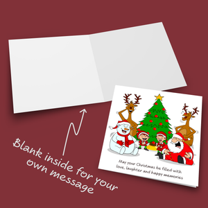 Funny Christmas Card for your Special Friends or Family - Love Laughter Memories - Santa Elves Reindeer Snowman - Humorous / Humour