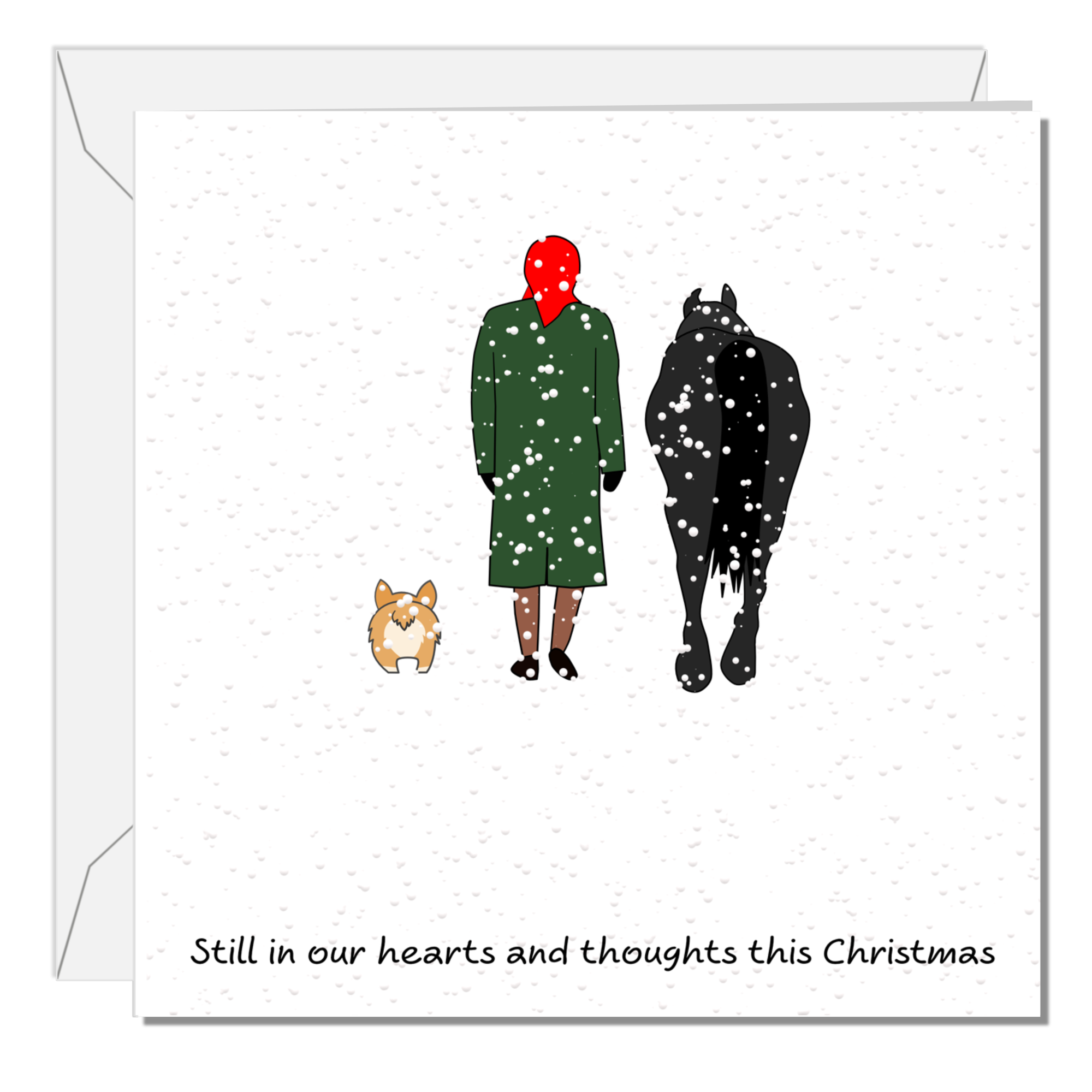 Queen Christmas Card in 2023 In Memory of Queen Elizabeth 2 in our Hearts ad thoughts Corgi, Horse & Royal Family Funeral King Charles 3