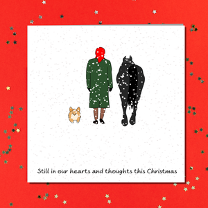 Queen Christmas Card in 2023 In Memory of Queen Elizabeth 2 in our Hearts ad thoughts Corgi, Horse & Royal Family Funeral King Charles 3