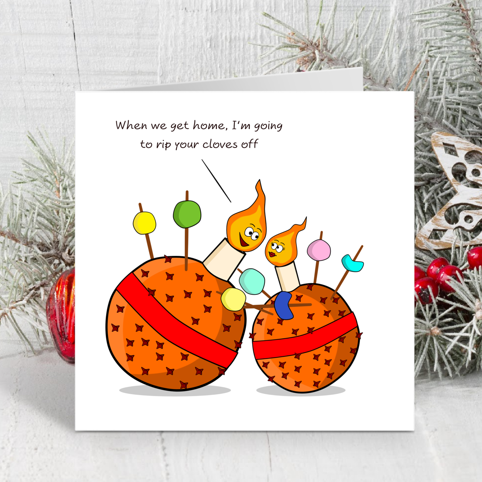 Funny Cheeky Christmas Card Boyfriend Girlfriend Husband Wife Rude Naughty Humorous Humor Clothes Off Joke Cartoon Fun Christingle