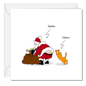 Funny Cat Christmas Card Santa Claus Claws Sack of Toys Cheeky Cute Humorous Cartoon Dad Father Son Daughter