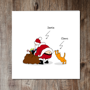 Funny Cat Christmas Card Santa Claus Claws Sack of Toys Cheeky Cute Humorous Cartoon Dad Father Son Daughter