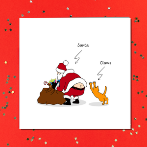 Funny Cat Christmas Card Santa Claus Claws Sack of Toys Cheeky Cute Humorous Cartoon Dad Father Son Daughter