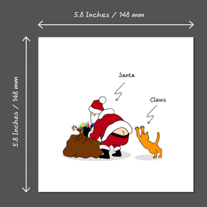 Funny Cat Christmas Card Santa Claus Claws Sack of Toys Cheeky Cute Humorous Cartoon Dad Father Son Daughter