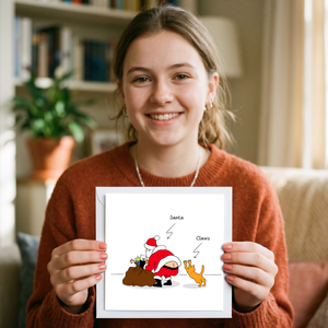Funny Cat Christmas Card Santa Claus Claws Sack of Toys Cheeky Cute Humorous Cartoon Dad Father Son Daughter