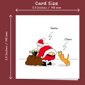 Funny Cat Christmas Card Santa Claus Claws Sack of Toys Cheeky Cute Humorous Cartoon Dad Father Son Daughter