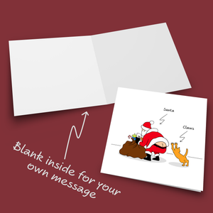 Funny Cat Christmas Card Santa Claus Claws Sack of Toys Cheeky Cute Humorous Cartoon Dad Father Son Daughter