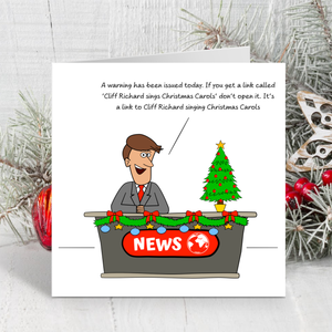Funny Christmas Card for Dad, Mum, Grandma, Granny Grandpa, brother, sister, son, daughter. Cliff Richard Carols spam joke