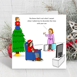 Funny Christmas Card for Dad Mum Husband Wife Parents Children Kids Toddler Teens Tree Decorate Humour