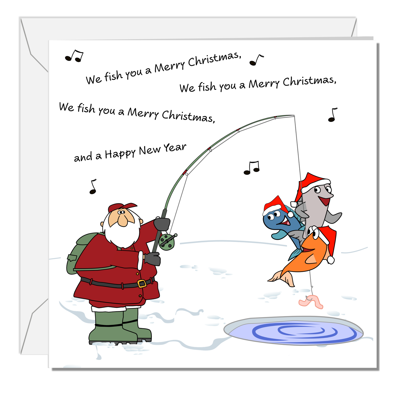 Fishing Christmas Card for Fisherman Dad Son Uncle Wish You Merry Christmas Funny Humour Cute Special Fish