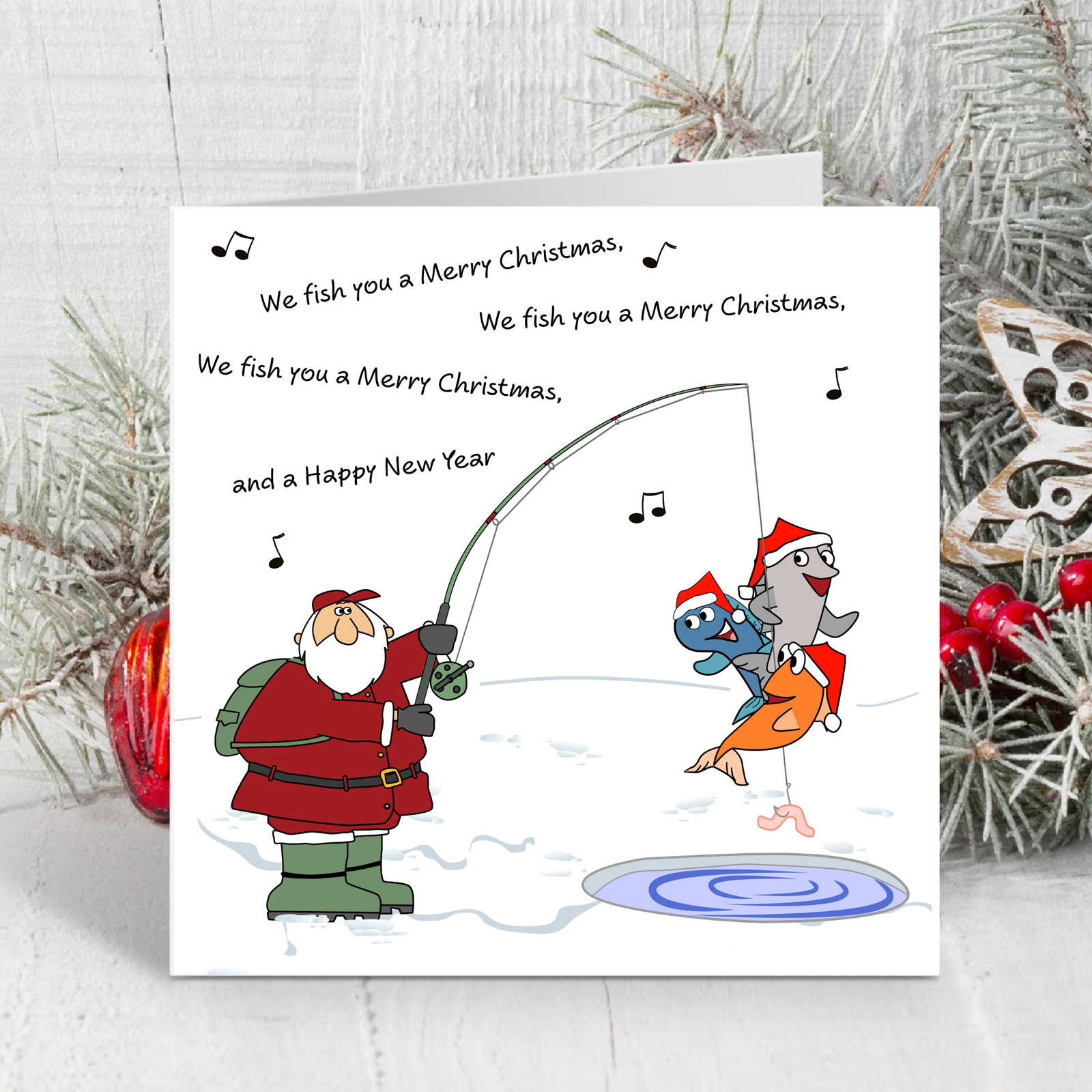 Fishing Christmas Card for Fisherman Dad Son Uncle Wish You Merry Christmas Funny Humour Cute Special Fish