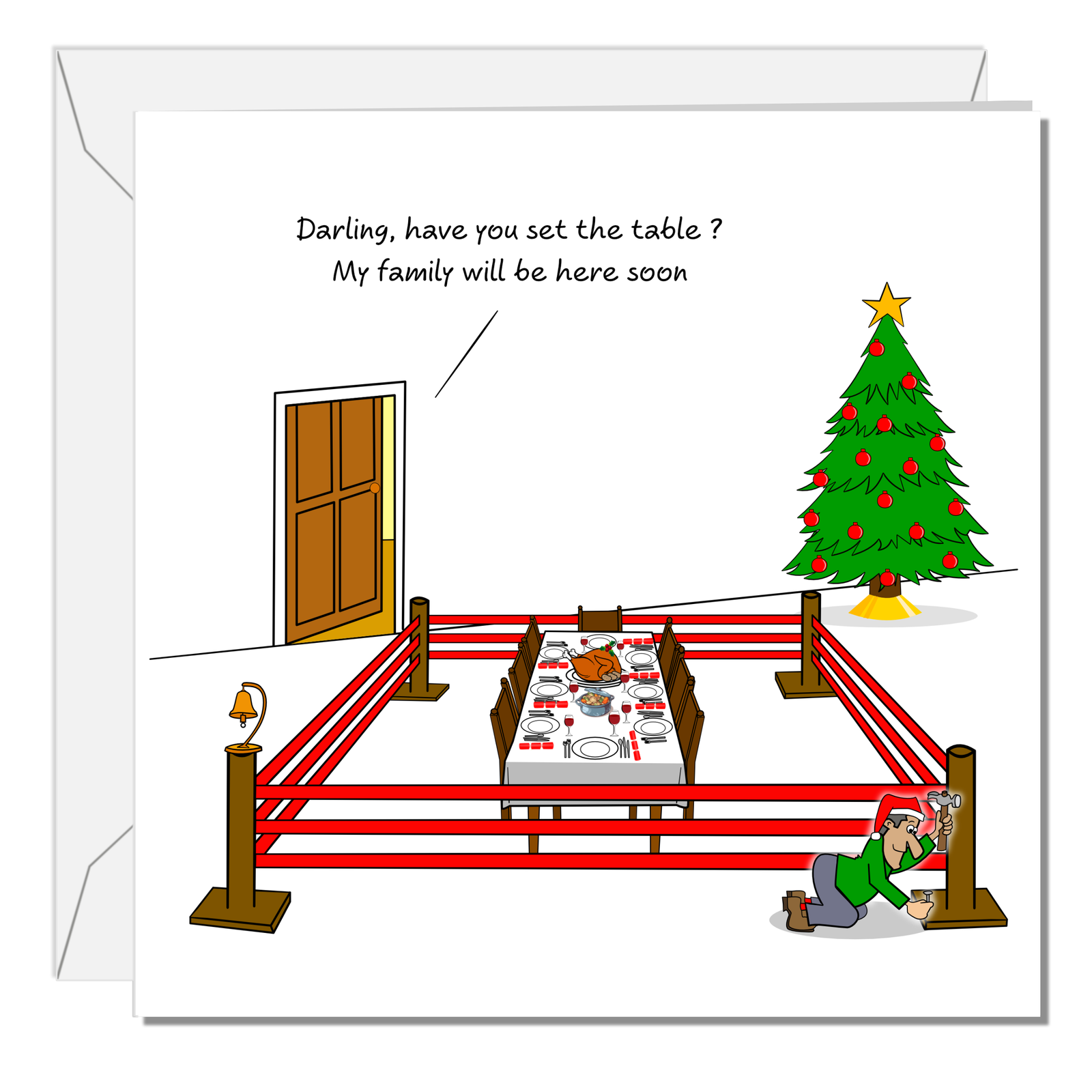 Funny Family Christmas Card for Dad Mum Husband Wife Son Daughter Grandparents Family Lunch Turkey Argue