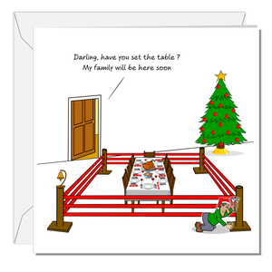 Funny Family Christmas Card for Dad Mum Husband Wife Son Daughter Grandparents Family Lunch Turkey Argue