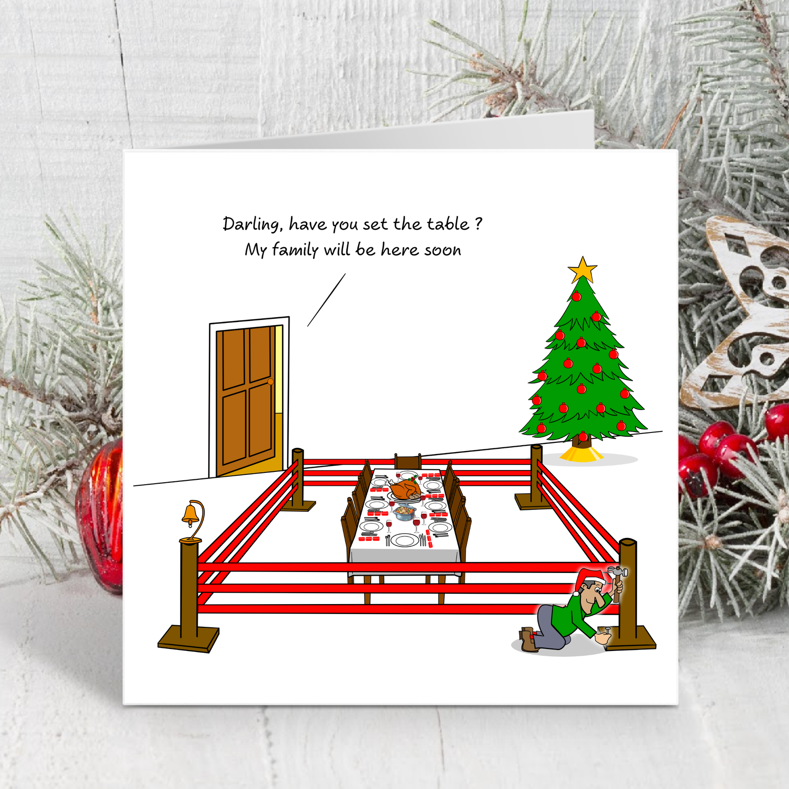 Funny Family Christmas Card for Dad Mum Husband Wife Son Daughter Grandparents Family Lunch Turkey Argue